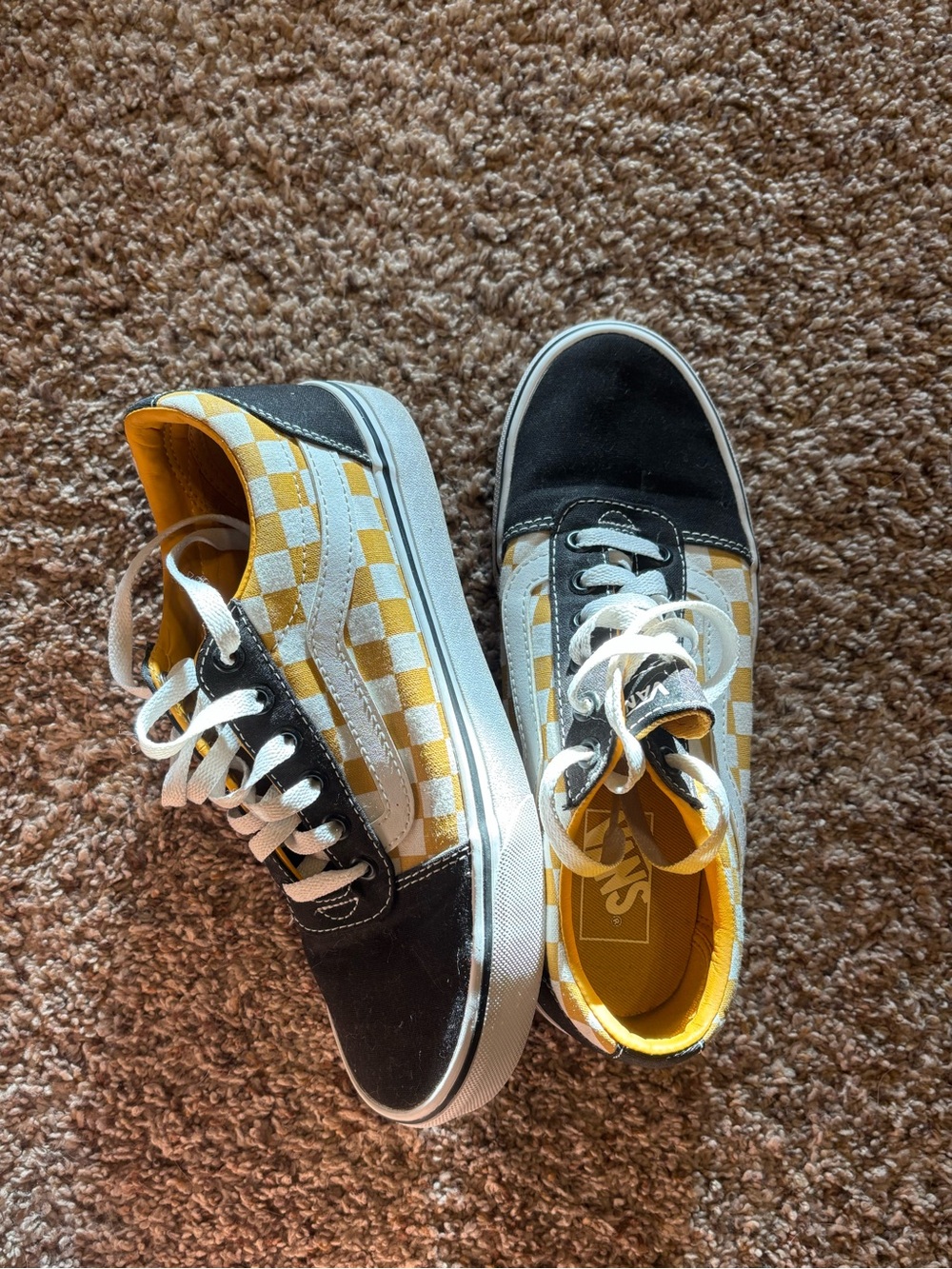 Women’s Vans Low Top Checkerboard Sneakers in Yellow, White, and Black